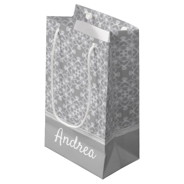 Personalized white and grey pattern small gift bag (Front Angled)