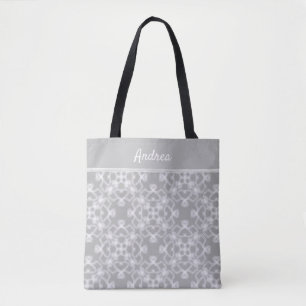 Personalized white and grey pattern tote bag