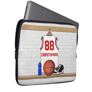 Personalized White and Red Basketball Jersey Laptop Sleeve