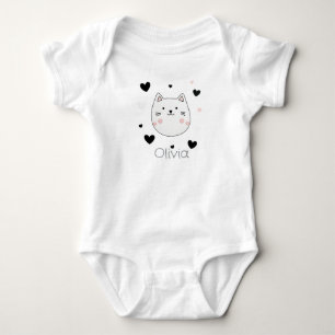 Personalized White Baby Bodysuit with Kitten and..
