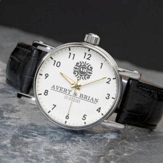 Personalized white black Custom name monogram Watch