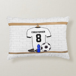 Personalized White Black Football Soccer Jersey Decorative Cushion
