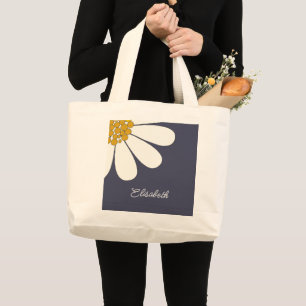 Personalized White Daisy Floral Design Custom Large Tote Bag