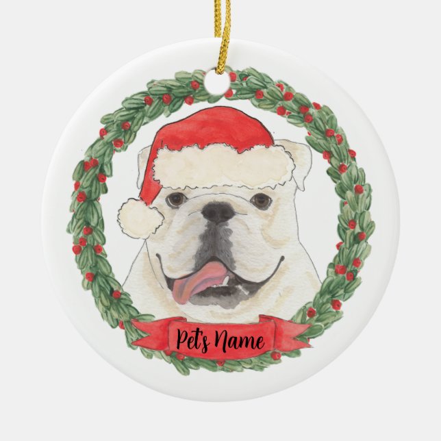 Personalized White English Bulldog Christmas Ceramic Tree Decoration (Front)