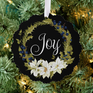 PERSONALIZED WHITE FLORAL CHRISTMAS WREATH TREE DECORATION CARD