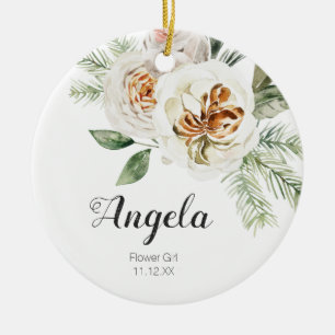 Personalized White Flower Girl Christmas Ceramic Tree Decoration