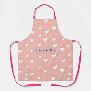 Personalized White Heart Pattern on Blush Apron