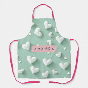 Personalized White Heart Pattern on Mint Apron