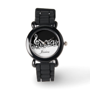 Personalized White Jumbled Musical Notes on Black Watch
