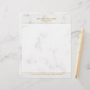 Personalized White Marble Gold Stroke Accent Custom Letterhead