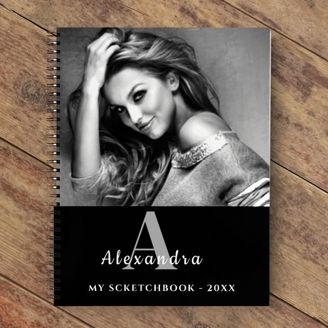 Personalized White Monogram Photo Sketchbook Notebook (Creator Uploaded)