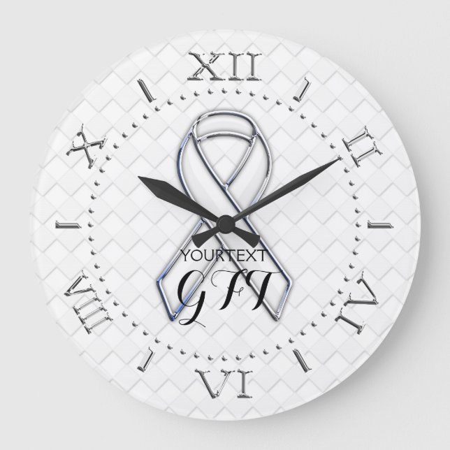 Personalized White Ribbon Awareness on a Large Clock (Front)