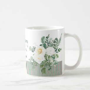 Personalized White Rose Floral Mug, Elegant Custom Coffee Mug