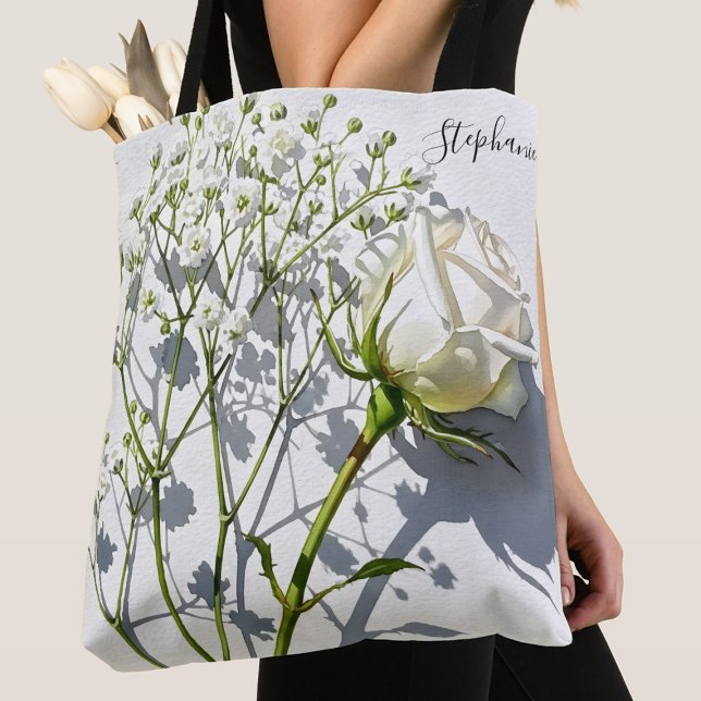 Personalized White Rose Floral Tote Bag (Creator Uploaded)