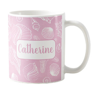Personalized White Seashells Pink Beach Mug