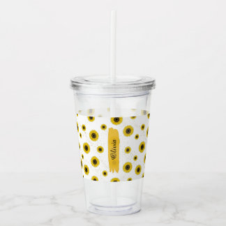 Personalized White Sunflower Pattern Acrylic Cup