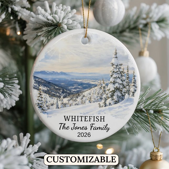 Personalized Whitefish Ornament, Custom Montana Ceramic Tree Decoration (Creator Uploaded)