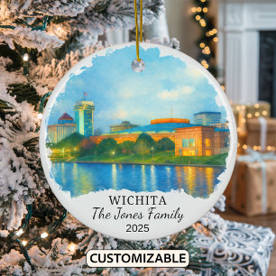 Personalized Wichita Ornament, Kansas Ceramic Tree Decoration
