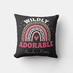 Personalized Wild One Boho Leopard Rainbow Throw  Cushion