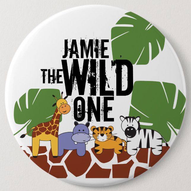 Personalized WILD ONE Safari First Birthday 6 Cm Round Badge (Front)