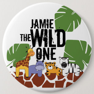 Personalized WILD ONE Safari First Birthday 6 Cm Round Badge