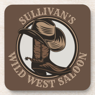Personalized Wild West Saloon Western Cowboy Boots Coaster
