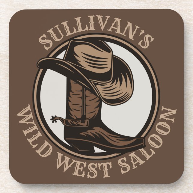 Personalized Wild West Saloon Western Cowboy Boots Coaster (Front)