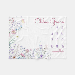 PERSONALIZED WILDFLOWER Baby Girl Milestone Blanke Fleece Blanket