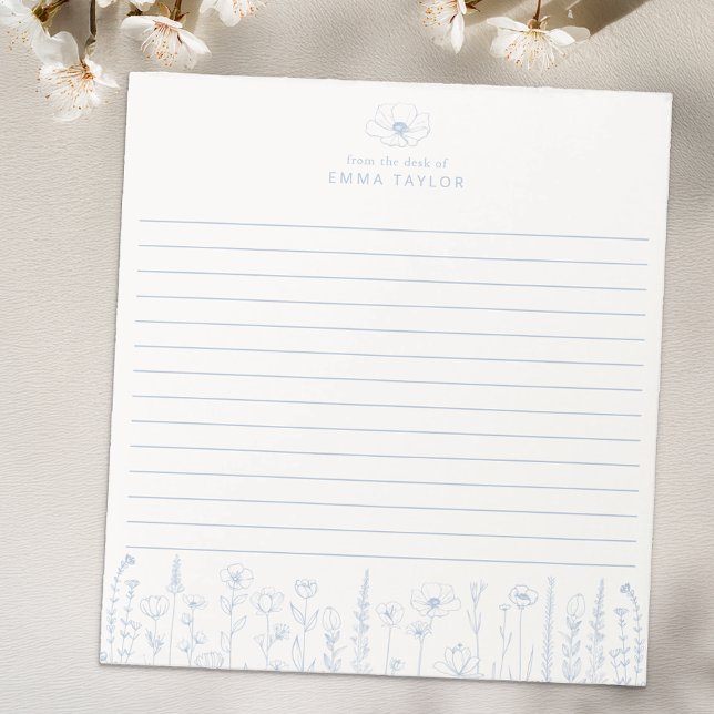 Personalized Wildflower Dusty Blue Desk Notepad (Dusty Blue Paper Pad)