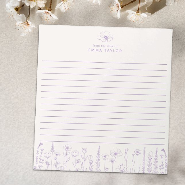 Personalized Wildflower Lavender Desk Notepad (Lavender Paper Pad)