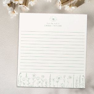 Personalized Wildflower Sage Green Desk Notepad