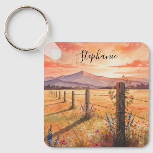 Personalized Wildflower Sunset Charm Key Ring