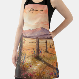 Personalized Wildflower Sunset Scene Apron