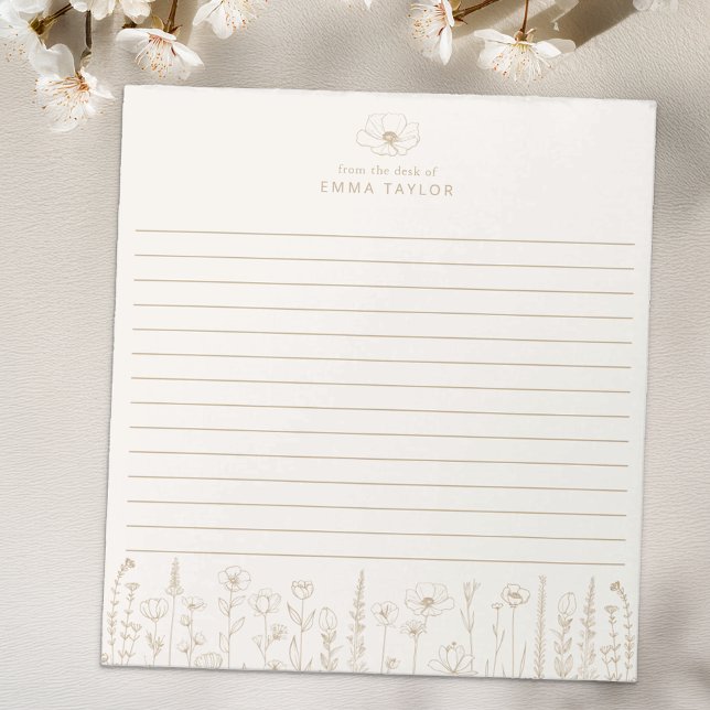 Personalized Wildflower Taupe Desk Notepad (Taupe Paper Pad
)