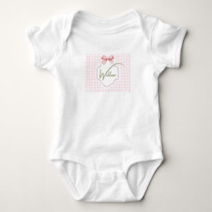 Personalized Willow Baby Girl Nursery Bow&Gingham Bodysuit