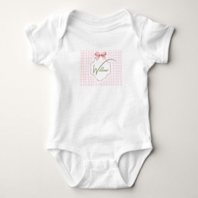 Personalized Willow Baby Girl Nursery Bow&Gingham  Bodysuit (Front)