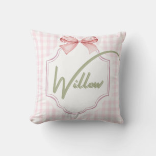 Personalized Willow Baby Girl Nursery Bow&Gingham Cushion