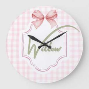 Personalized Willow Baby Girl Nursery Bow&Gingham  Large Clock