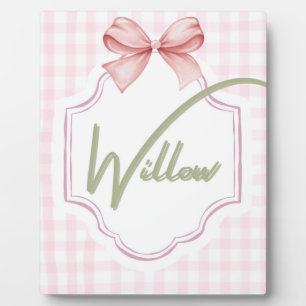 Personalized Willow Baby Girl Nursery Bow&Gingham  Plaque