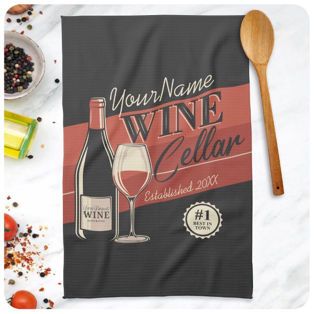Personalized Wine Cellar Bottle Tasting Room Bar Tea Towel (Creator Uploaded)