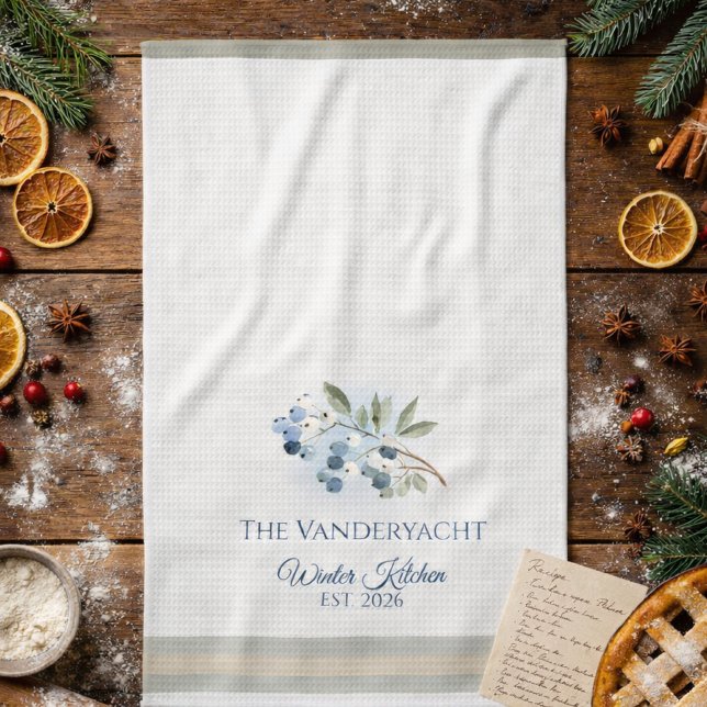 Personalized Winter – Blue Berry Botanical Tea Towel (Creator Uploaded)