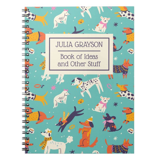 Personalized Winter Dog Pattern Retro Custom Name Notebook (Front)