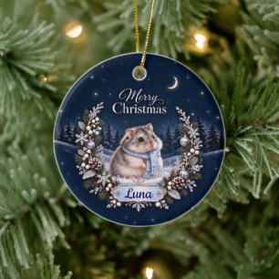 Personalized Winter Night Christmas Hamster Orname Ceramic Tree Decoration