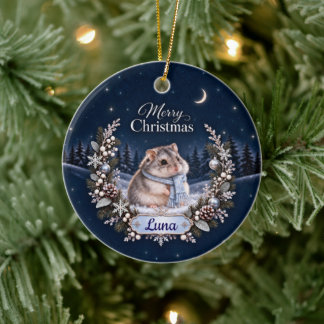 Personalized Winter Night Christmas Hamster Orname Ceramic Tree Decoration
