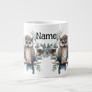 Personalized winter owl large coffee mug