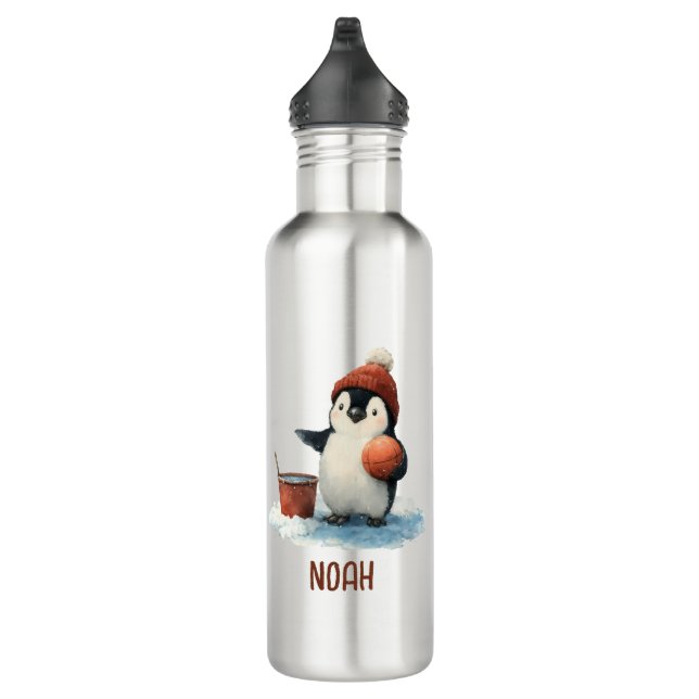 Personalized Winter Penguin Basketball Kid 710 Ml Water Bottle (Right)