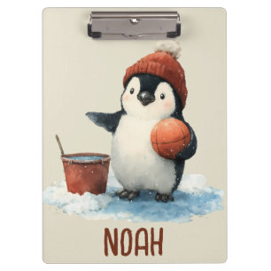 Personalized Winter Penguin Basketball Kid Clipboard