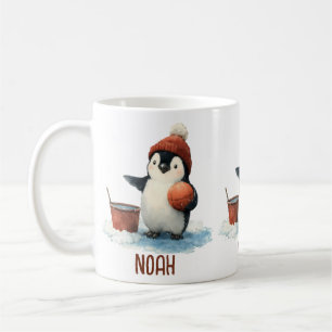 Personalized Winter Penguin Basketball Kid Coffee Mug
