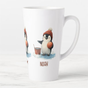 Personalized Winter Penguin Basketball Kid Latte Mug