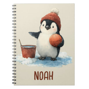 Personalized Winter Penguin Basketball Kid Notebook